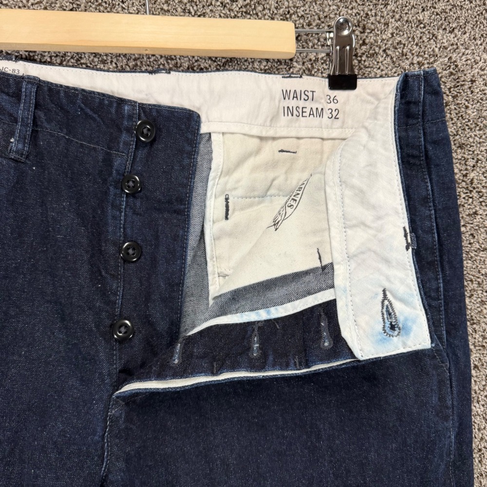 Wallace & Barnes Officer Chino Pants Mens 36/32 (Fits 36/30) Blue Button Fly - Picture 4 of 12